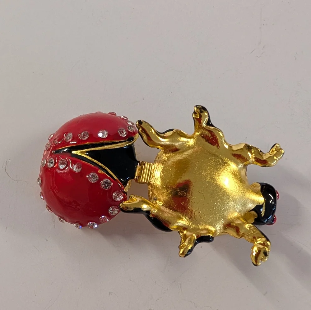 Ring Box Red and Black Ladybug Rhinestones Ring Box.